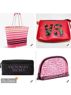 Victoria's Secret Beach Tote Bag with Logo, 3pc Travel Case,Clear Makeup Bag